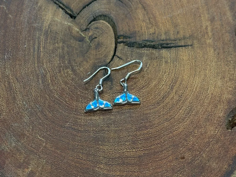 Blue Opal Whale Tail Earrings (Small) - 2
