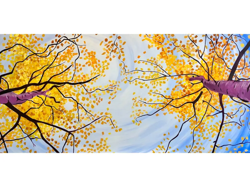 Golden Birch Trees Against a Soft Blue Sky Print