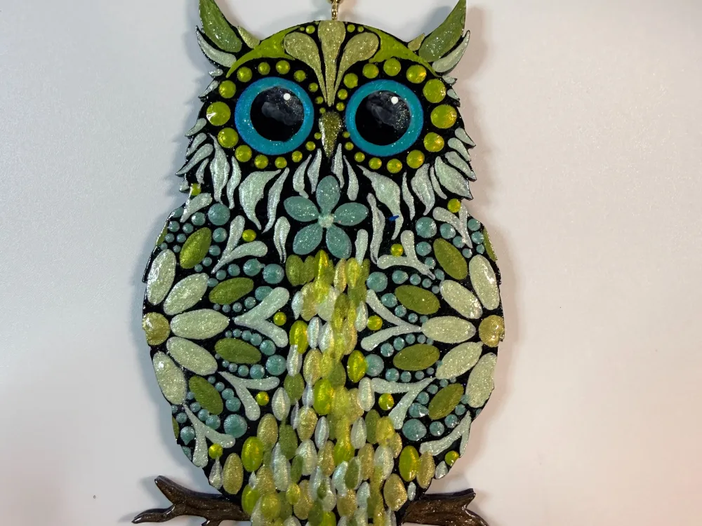 Owl Dot Mandala Painted Ornament - 1