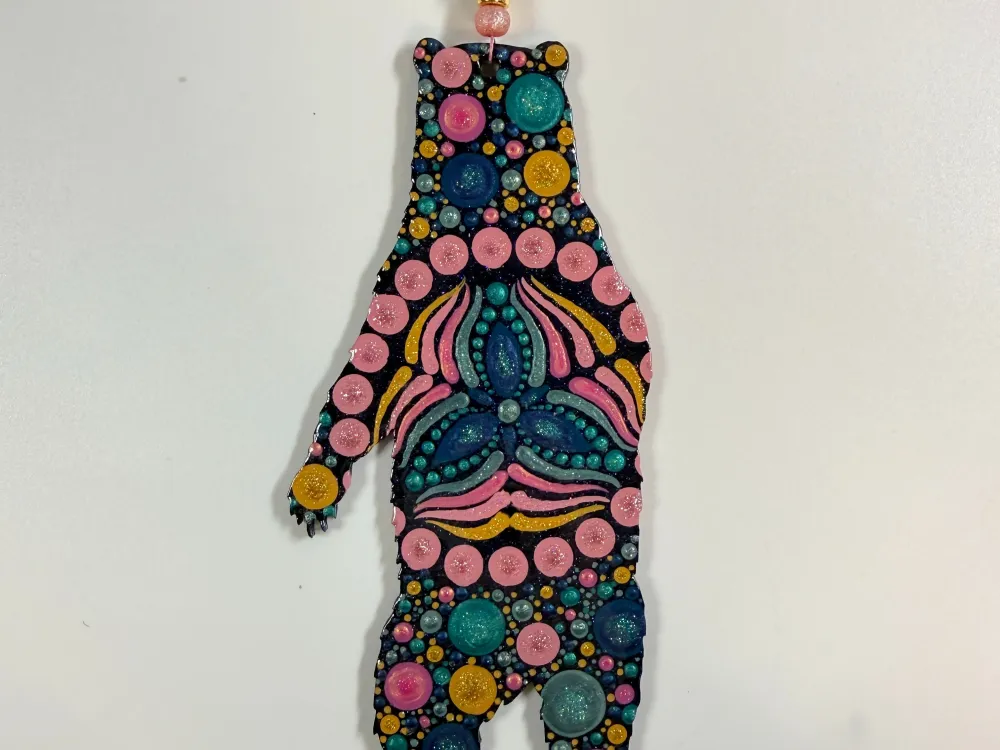 Standing Grizzly Bear Dot Mandala Painted Ornament - 1