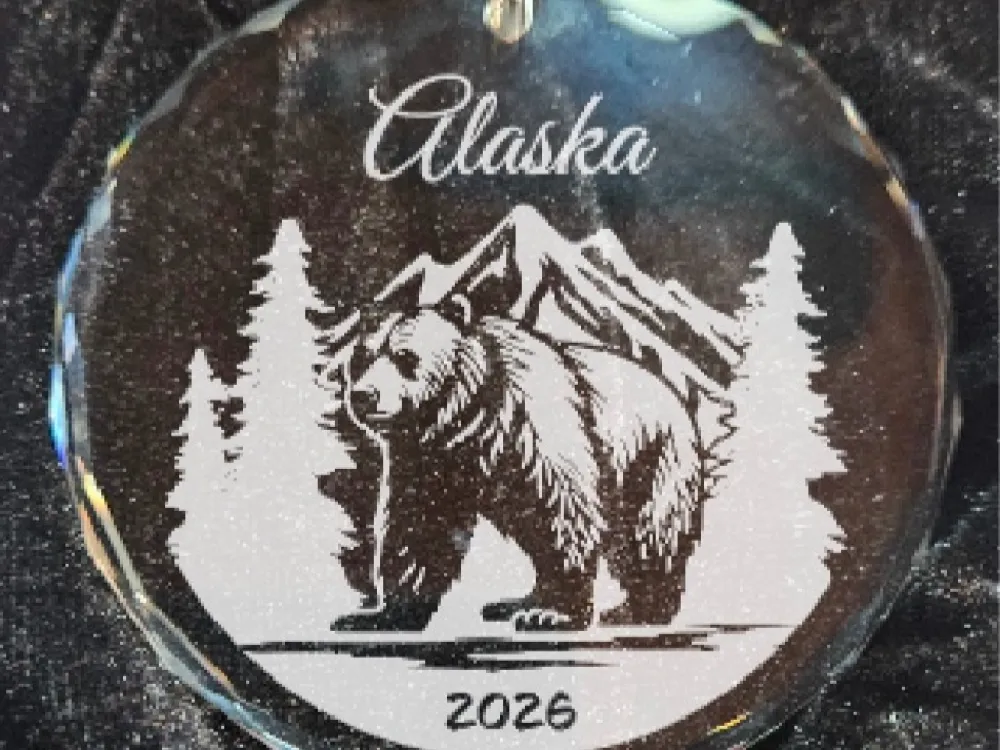 2026 Grizzly and Mountains Christmas Ornament - 1