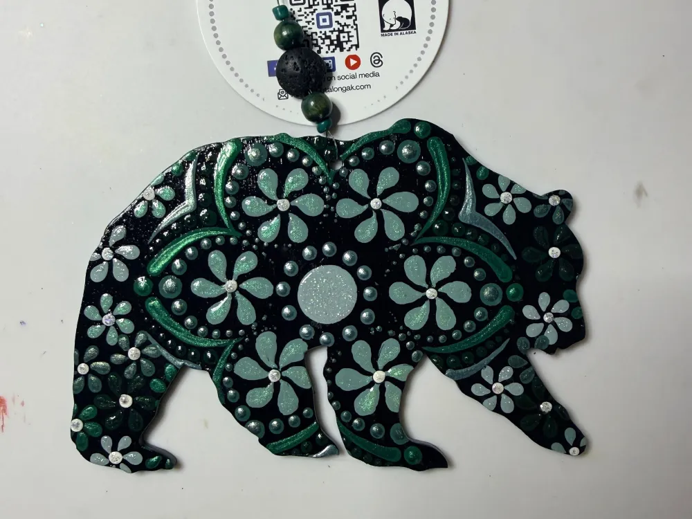 Grizzly Bear Dot Mandala Painted Ornament Available for Pick Up on Anthem of the Seas 5/25-6/1 - 1