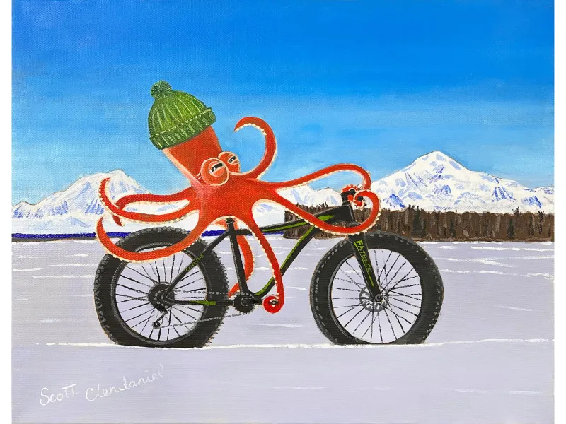Octopus Fat Biking Beneath Denali Art Print | Alaska Wall Art