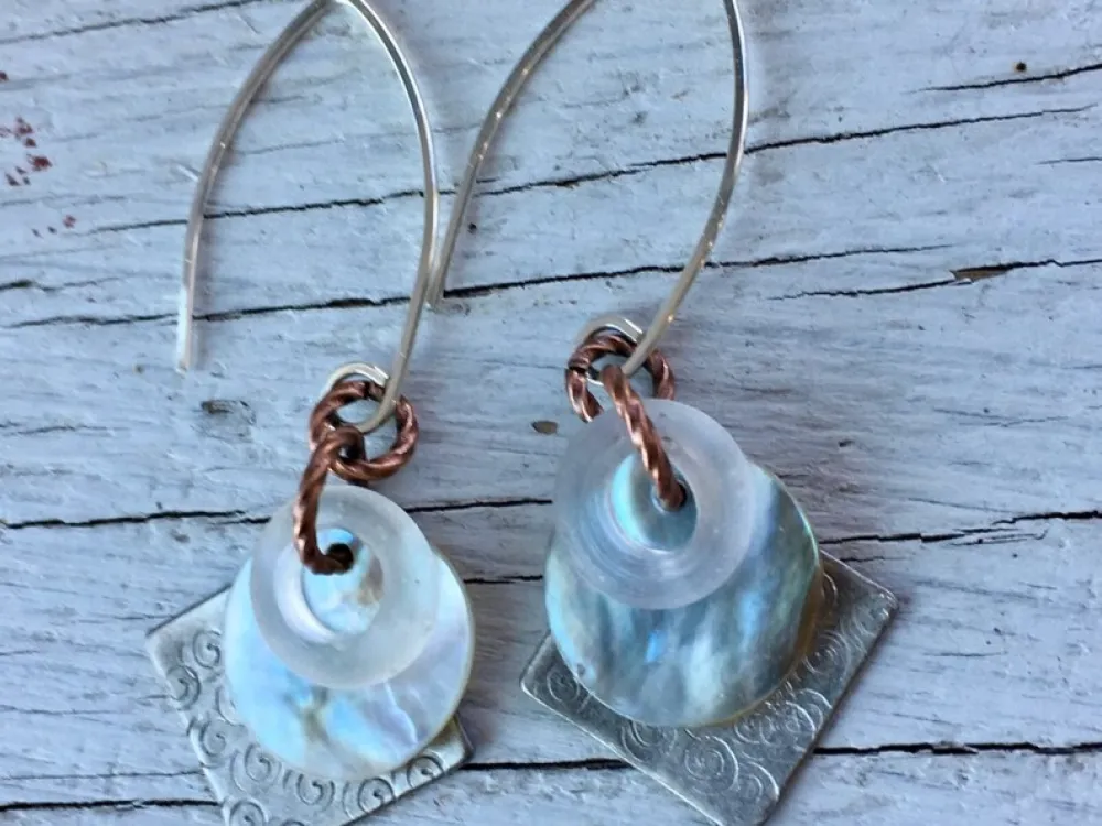 1800's trade bead earrings hammered Sterling silver - 3