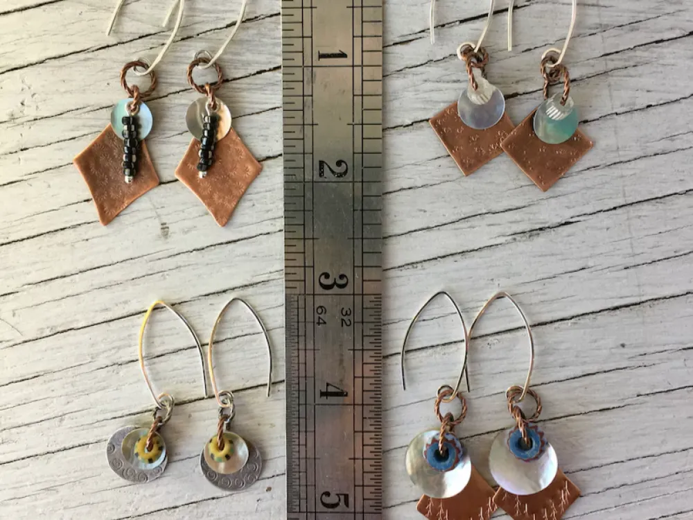 1800's round trade bead earrings hammered Sterling silver - 3