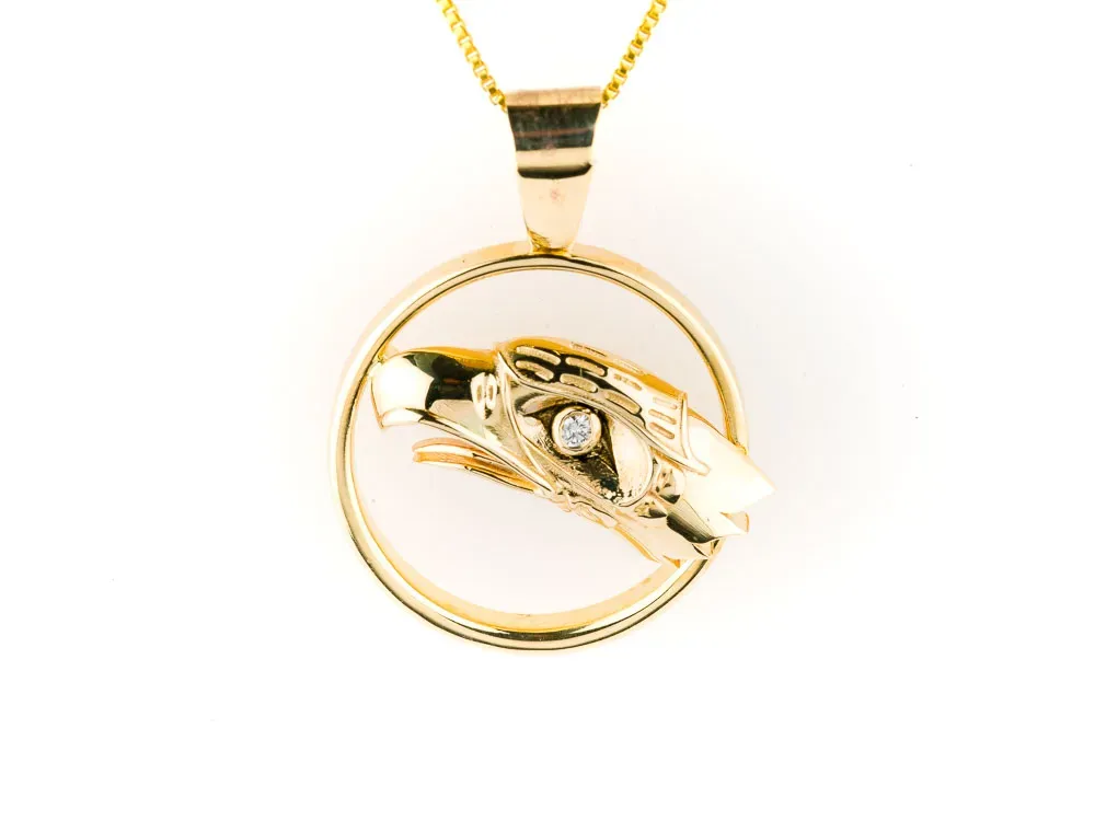 Hand Crafted Circle Eagle Pendant With Diamond - 1