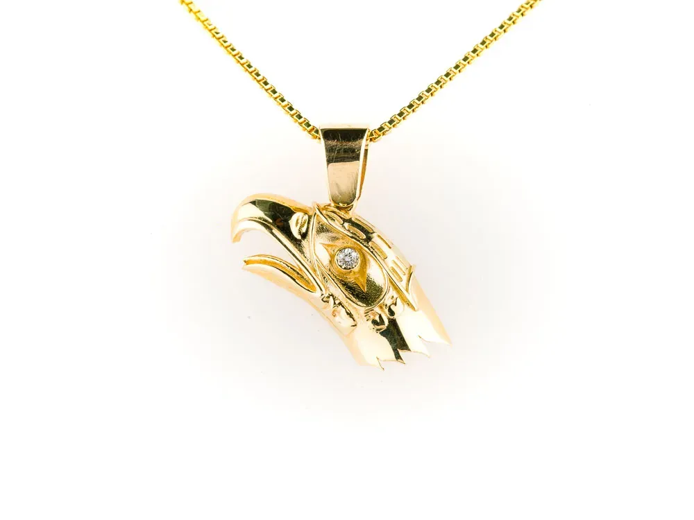 Hand Crafted Eagle Pendant With Diamond - 1