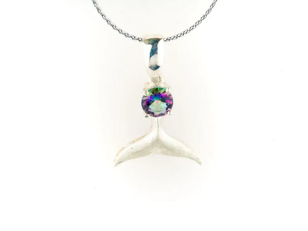 Hand Crafted Whale Tail Pendant With Northern Light's Stone - 1