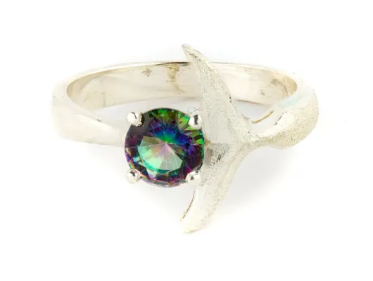 Hand Crafted Whale Tail Women's Ring With Northern Light's Stone