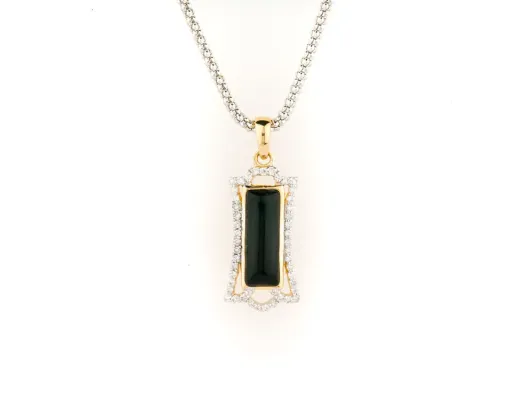 Alaska Black Petrified Wood Elegant Pendant With White Diamond Border