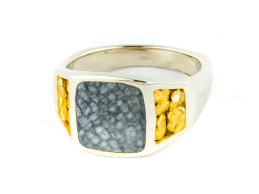 Alaska Sea Coral Men's Ring With Square Inlay With Side Gold Nuggets
