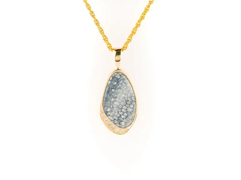 Alaska Sea Coral Asymmetrical Pendant With White Diamonds