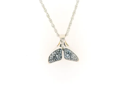 Alaska Sea Coral Whale Tail Pendant With Three Center Diamonds