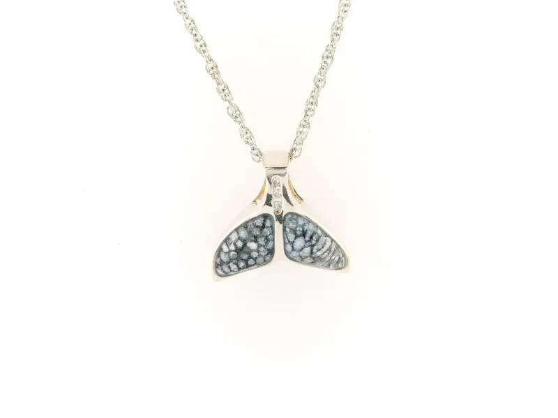 Alaska Sea Coral Whale Tail Pendant With Three Center Diamonds