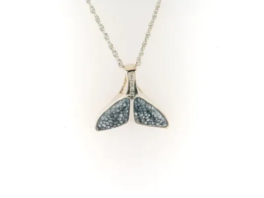 Alaska Sea Coral Whale Tail Pendant With 5 Center Diamonds