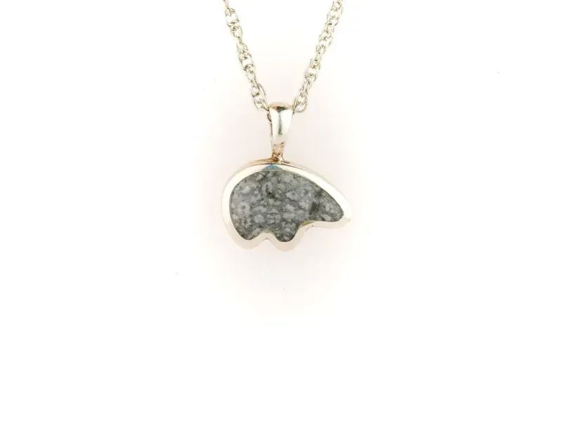 Alaska Sea Coral Sterling Silver Bear Silhouette Pendant