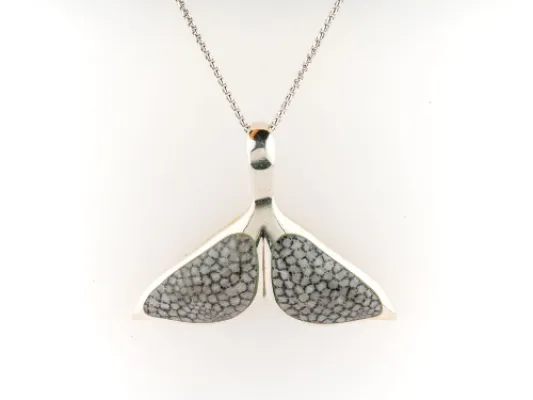 Alaska Sea Coral Large Whale Tail Pendant