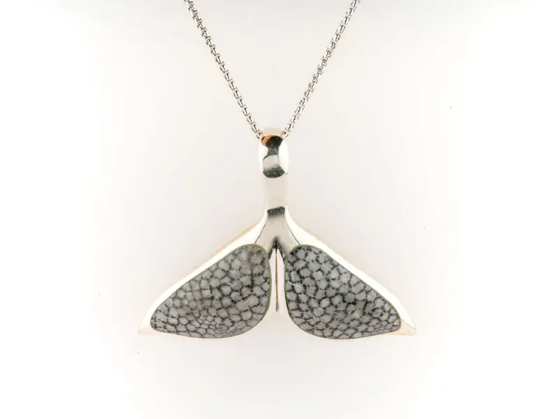 Alaska Sea Coral Large Whale Tail Pendant