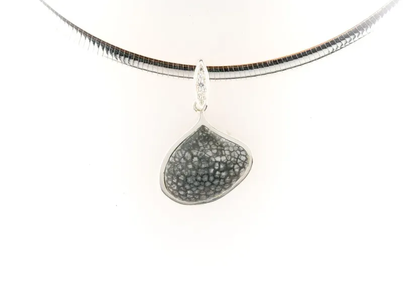 Alaska Sea Coral Asymmetrical Pendant With White Diamonds