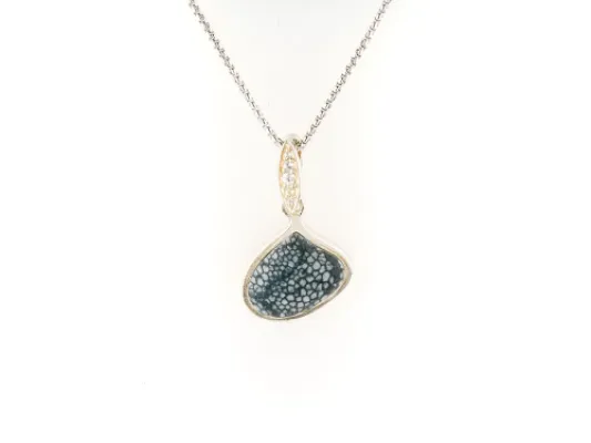 Alaska Sea Coral Small Asymmetrical Pendant With Diamond Cut White Sapphires