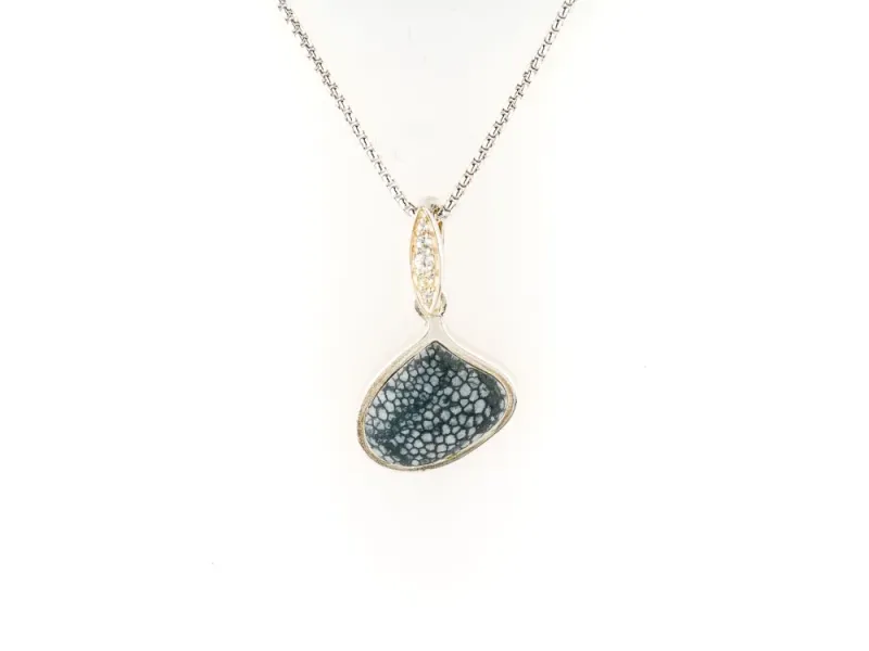 Alaska Sea Coral Small Asymmetrical Pendant With Diamond Cut White Sapphires