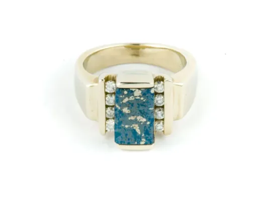 Star Of Alaska Ring With Rectangular Covellite Inlay & 8 Side Diamonds