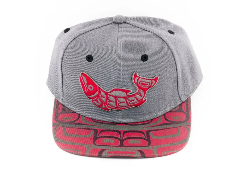 Native Totemic Hat With Red Salmon Design