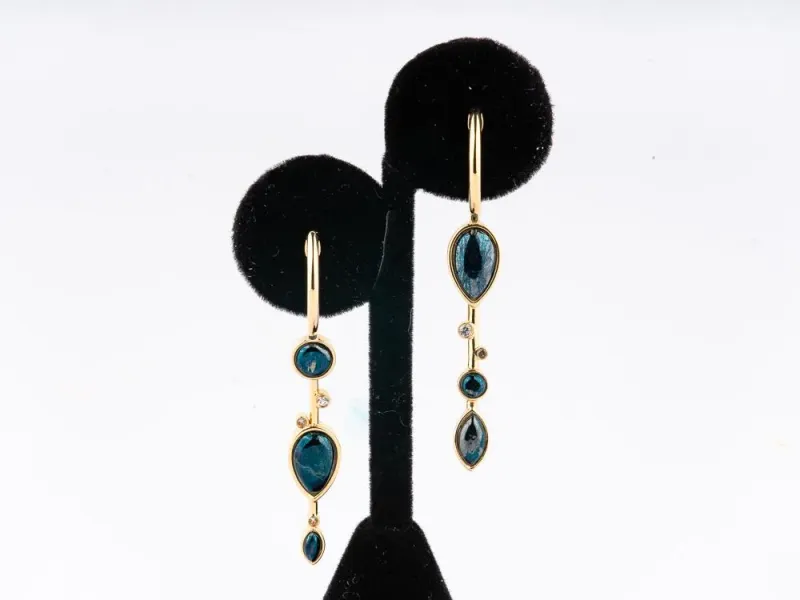 Star of Alaska and Diamond Asymmetric Drop Earrings with Hoop Clasp