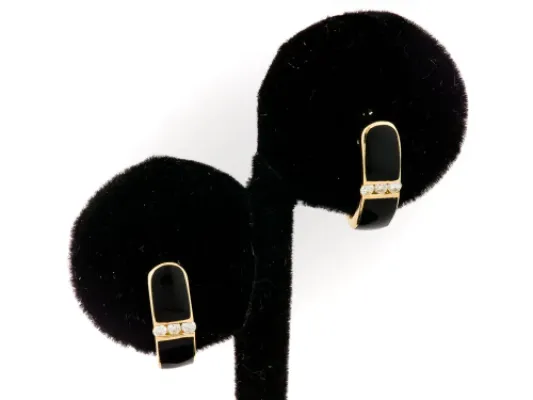 Alaska Black Petrified Wood Classic Earrings With Center Diamonds