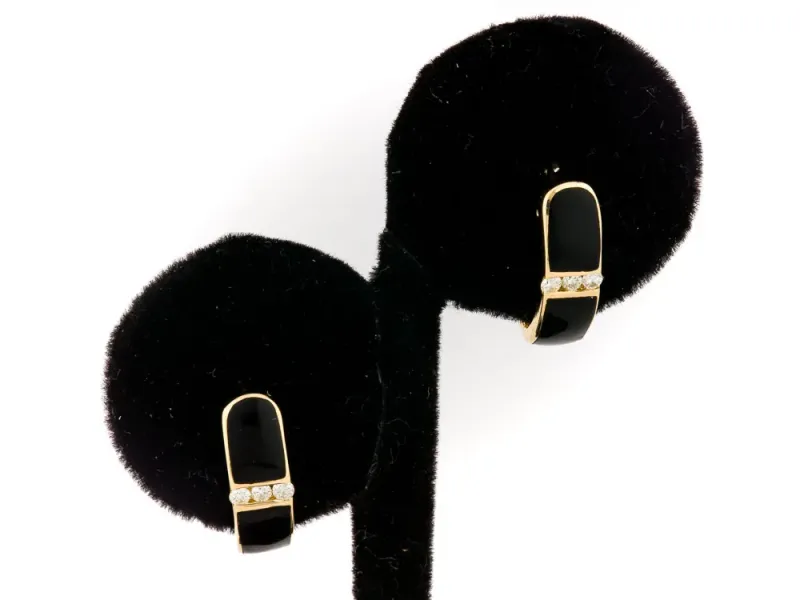 Alaska Black Petrified Wood Classic Earrings With Center Diamonds