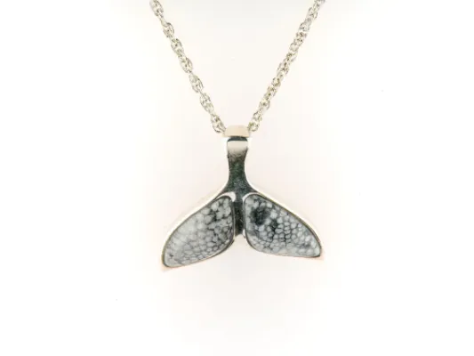 Alaska Sea Coral Double Fluke Whale Tail Pendant