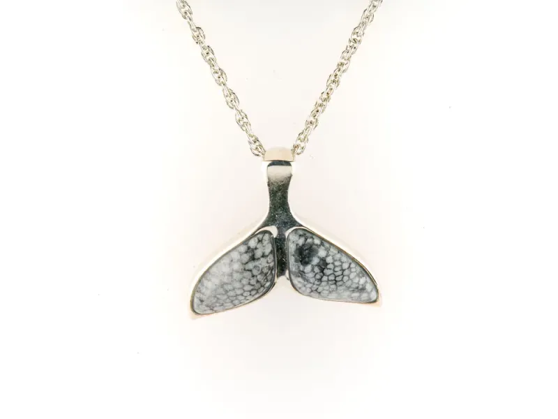 Alaska Sea Coral Double Fluke Whale Tail Pendant