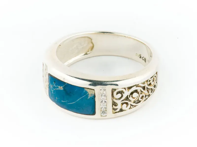 Star Of Alaska Men's Covellite Ring With Detailed Side Engraving