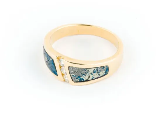 Star Of Alaska Men's Ring With 3 Center Diagonal White Diamonds