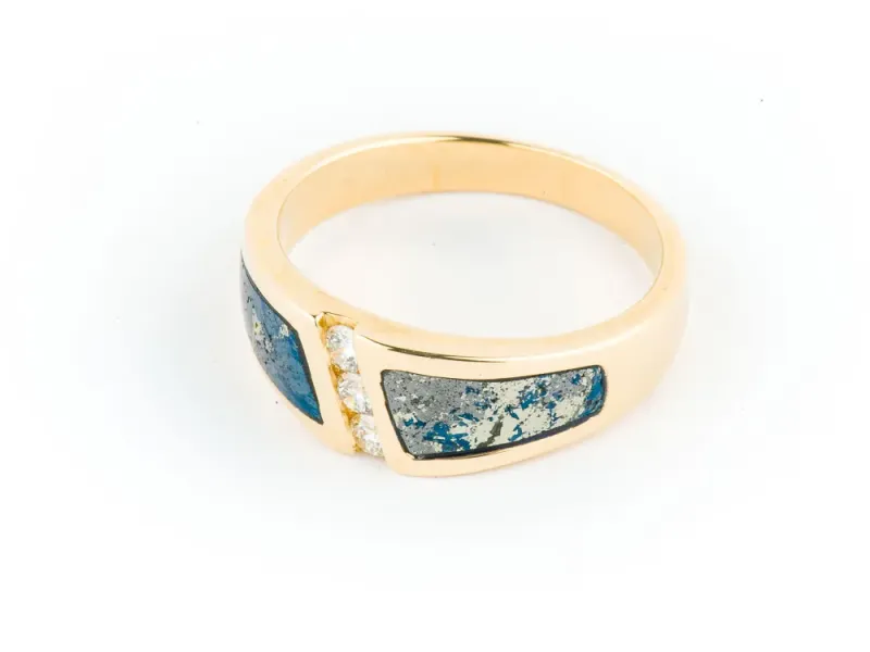 Star Of Alaska Men's Ring With 3 Center Diagonal White Diamonds