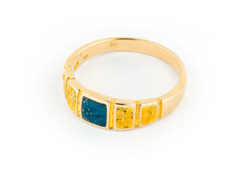 Star Of Alaska Men's Covellite Ring With Square Gold Nugget Side Panels