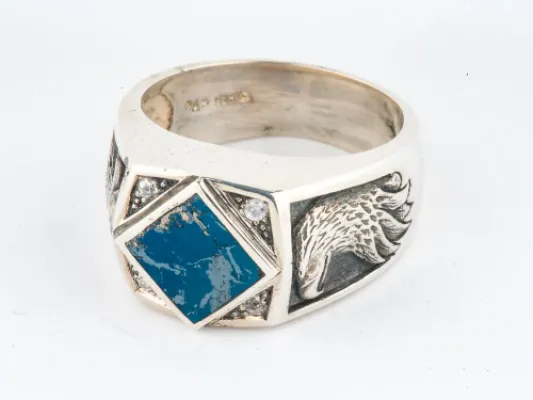 Star Of Alaska Covellite Eagle Men's Ring With Diamonds