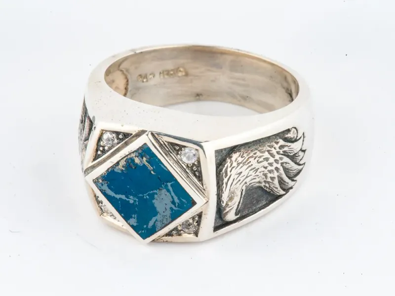 Star Of Alaska Covellite Eagle Men's Ring With Diamonds