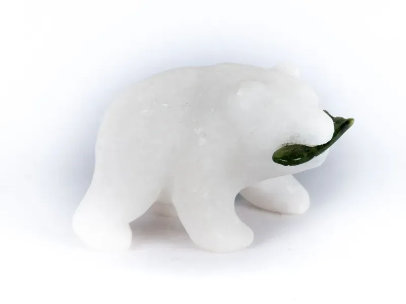 Marble Bear Sculpture With Jade Fish