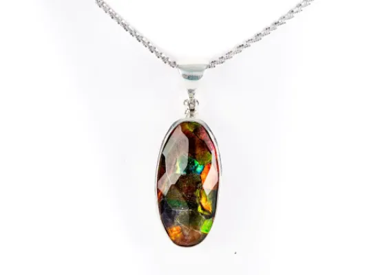 Oval Ammolite Pendant In Sterling Silver