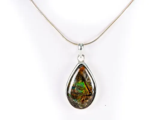 Small Teardrop Ammolite Pendant In Sterling Silver