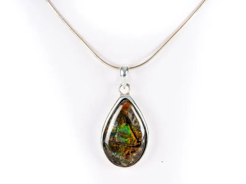 Small Teardrop Ammolite Pendant In Sterling Silver
