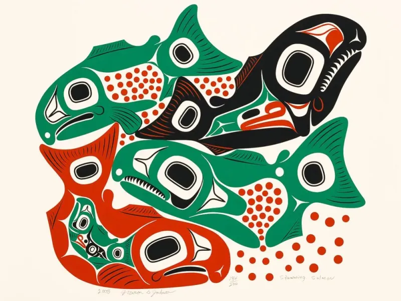 Spawning Salmon Northwest Coast Formline Design Limited Edition Silk Screen Print
