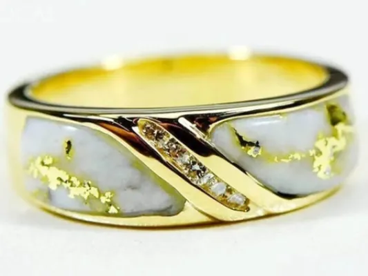 Orocal Gold Quartz With Diagonal Diamond Channel Ladies Ring-RL610D10Q