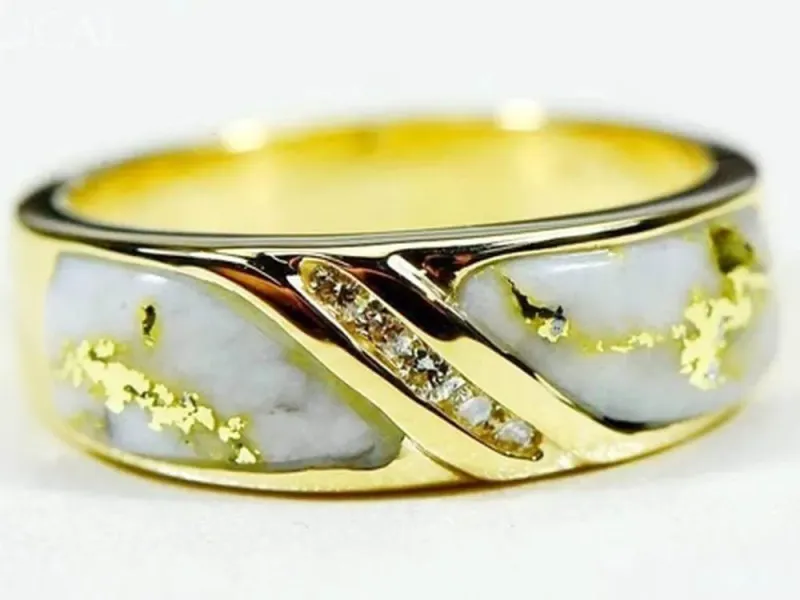Orocal Gold Quartz With Diagonal Diamond Channel Ladies Ring-RL610D10Q