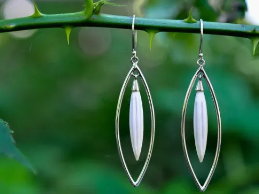 Ivory Jacks Fossilized Woolly Mammoth Ivory Marquise Spike Earrings