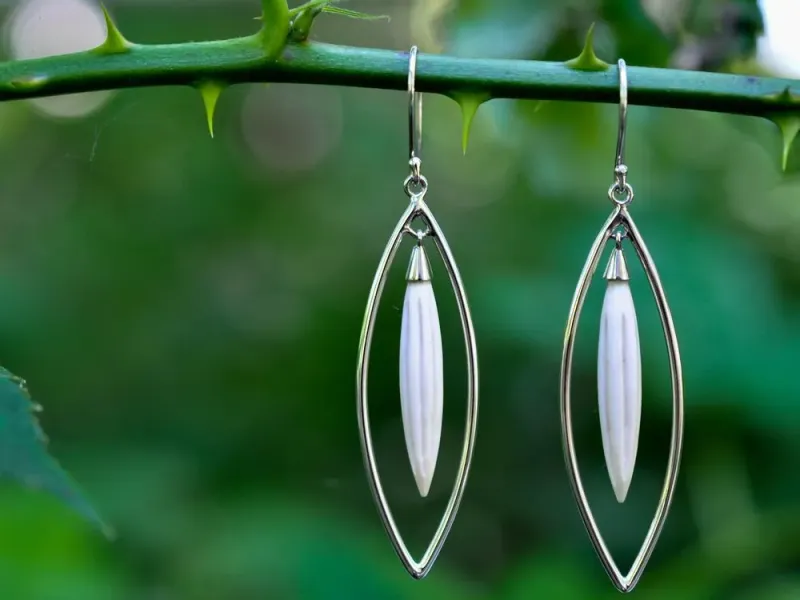 Ivory Jacks Fossilized Woolly Mammoth Ivory Marquise Spike Earrings