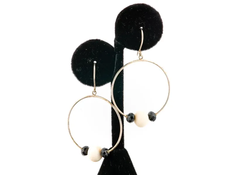 Ivory Jacks Fossilized Woolly Mammoth Ivory Faceted Hoop Earrings With Beads
