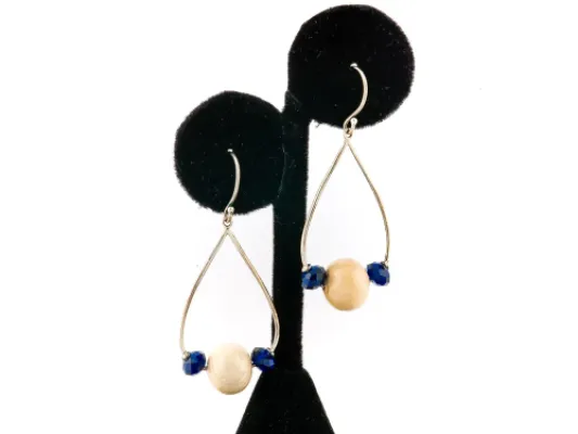 Ivory Jacks Fossilized Woolly Mammoth Ivory Faceted Rain Drop Earrings With Beads