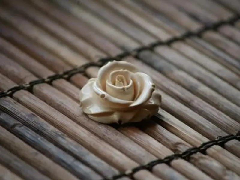 Ivory Jacks Fossilized Woolly Mammoth Ivory Oval Rose Cream Brooch & Pin